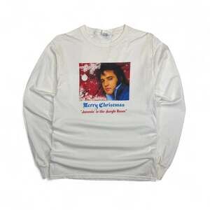 Elvis Presley Small Christmas Long Sleeve Shirt White Jammin’ in the Jungle Room